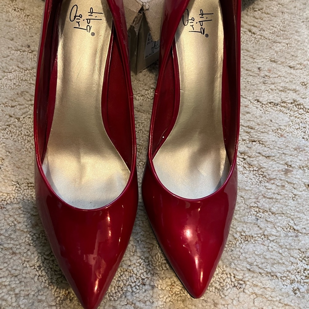Red faux patten leather heels size 12